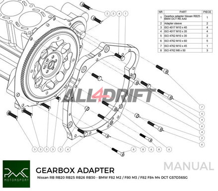 PMC adapter Nissan RB RB20 RB25 RBB6 RB30 motorhoz és BMW F87 M2 / F80 M3 F82 / F83 M4 DCT GS7D36SG R6 / N54 GS6-53BZ / N52 N53 GS6-37BZ sebességváltókhoz